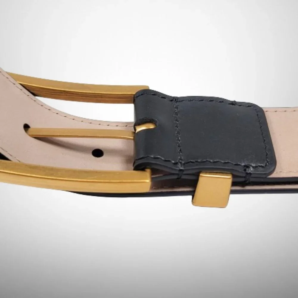 ALEXANDER MCQUEEN Men's The Gold Tone Buckle Belt in Black Calfskin Leather - Picture 5 of 8
